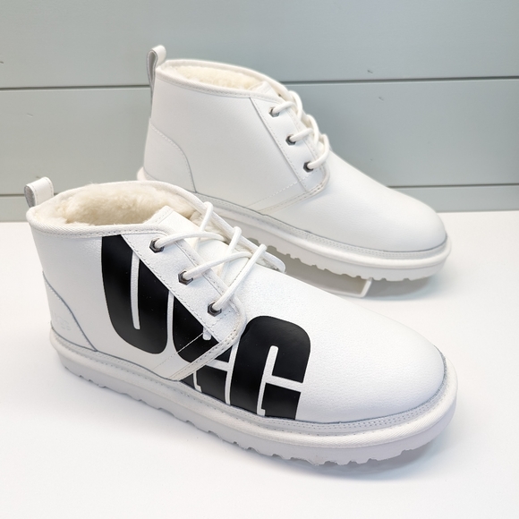 UGG NEUMEL White Black Logo Leather Chukka Boots Size Men's 12